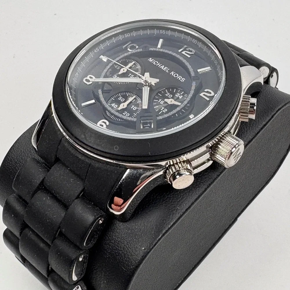 Michael Kors MK-8107 Black Silicone Stainless Steel Chronograph Mens Watch